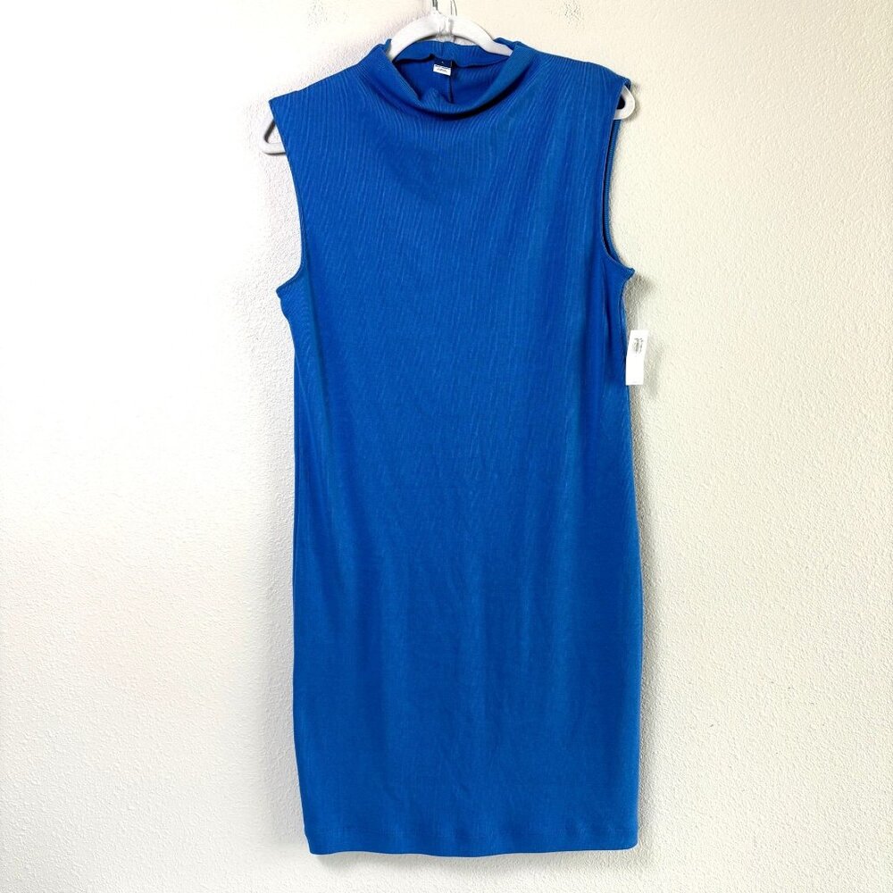 Old Navy Mock Neck Mini Dress Womens L Blue Sleeveless Pullover Minimalist NWT‎